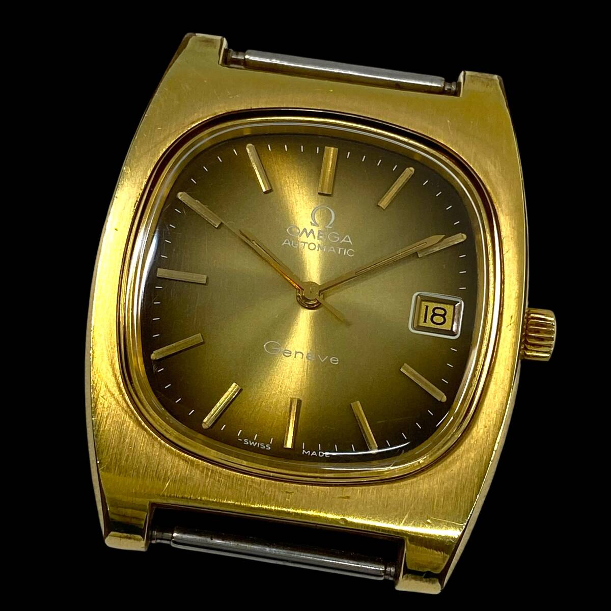 2605T0068 OMEGA オメガ Geneve ジュネーブ メンズ腕時計 ジャンク品 自動巻き 3針 デイト スクエア ゴールドカラー ゴールド文字盤