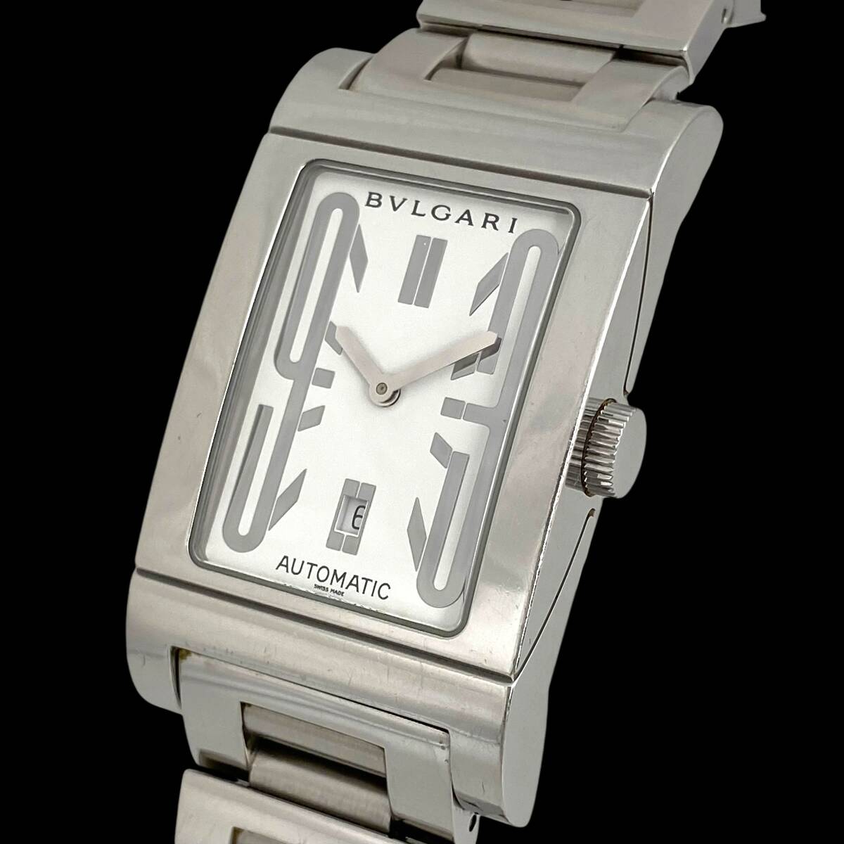 2605T0096 BVLGARI ブルガリ RT45S レッタンゴロ メンズ腕時計 現状品 自動巻き 2針 デイト シルバーカラー 白文字盤 