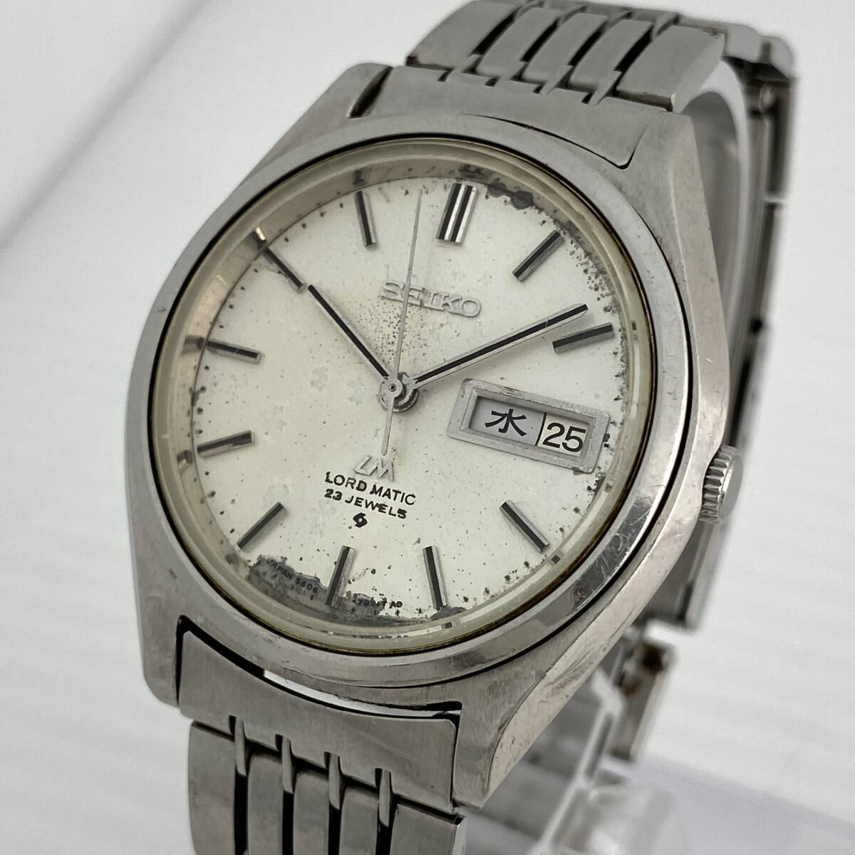 2605T0107 SEIKO セイコー 5606-7070 LORDMATIC LM ロードマチック メンズ腕時計 動作品 自動巻き 3針 デイデイト シルバーカラー 23石