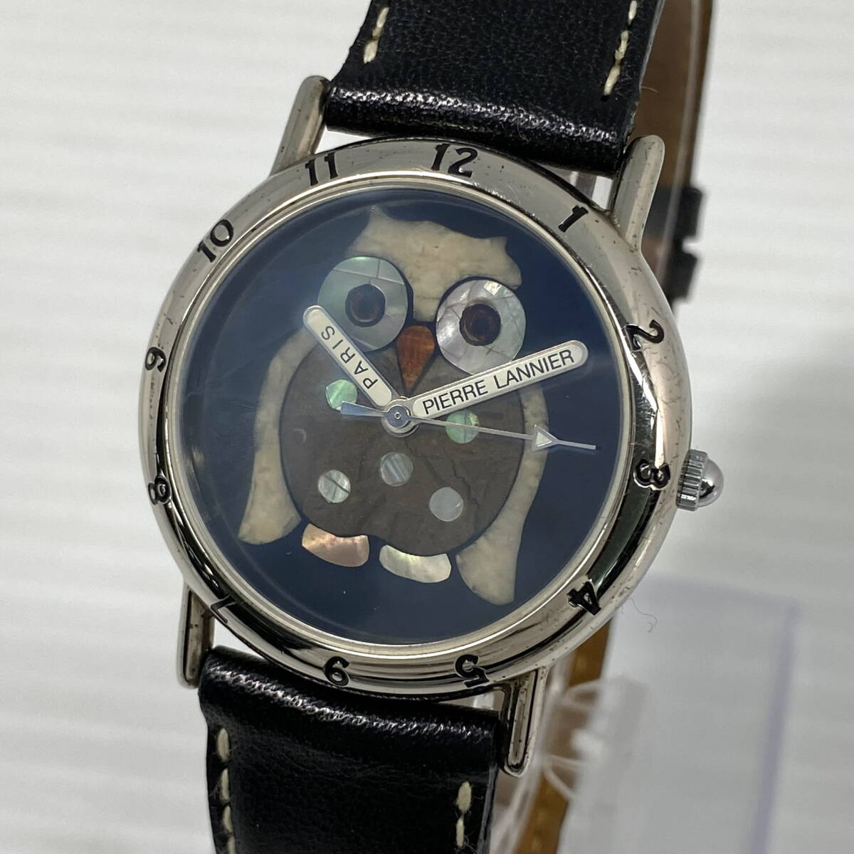 2605T0110 Pierre Lannier ピエールラニエ 065.873 メンズ腕時計 現状品 クォーツ 3針 ラウンド シルバーカラー モザイクウォッチ フクロウ