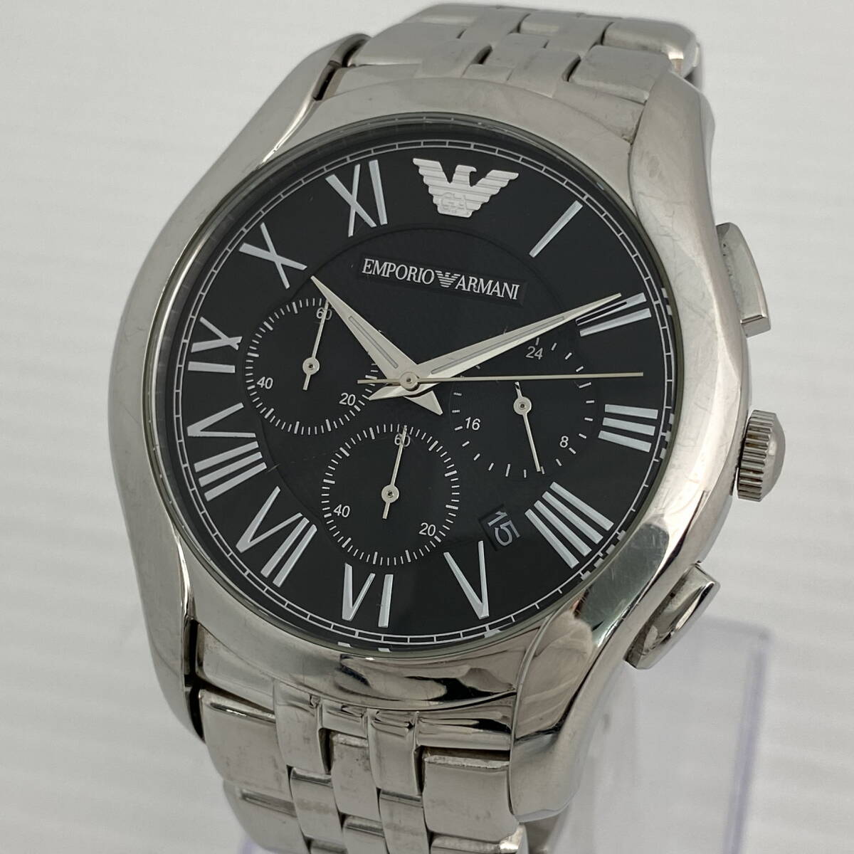 2605T0122 EMPORIO ARMANI エンポリオアルマーニ AR-1786 メンズ腕時計 動作品 クォーツ クロノグラフ デイト 黒文字盤 SS