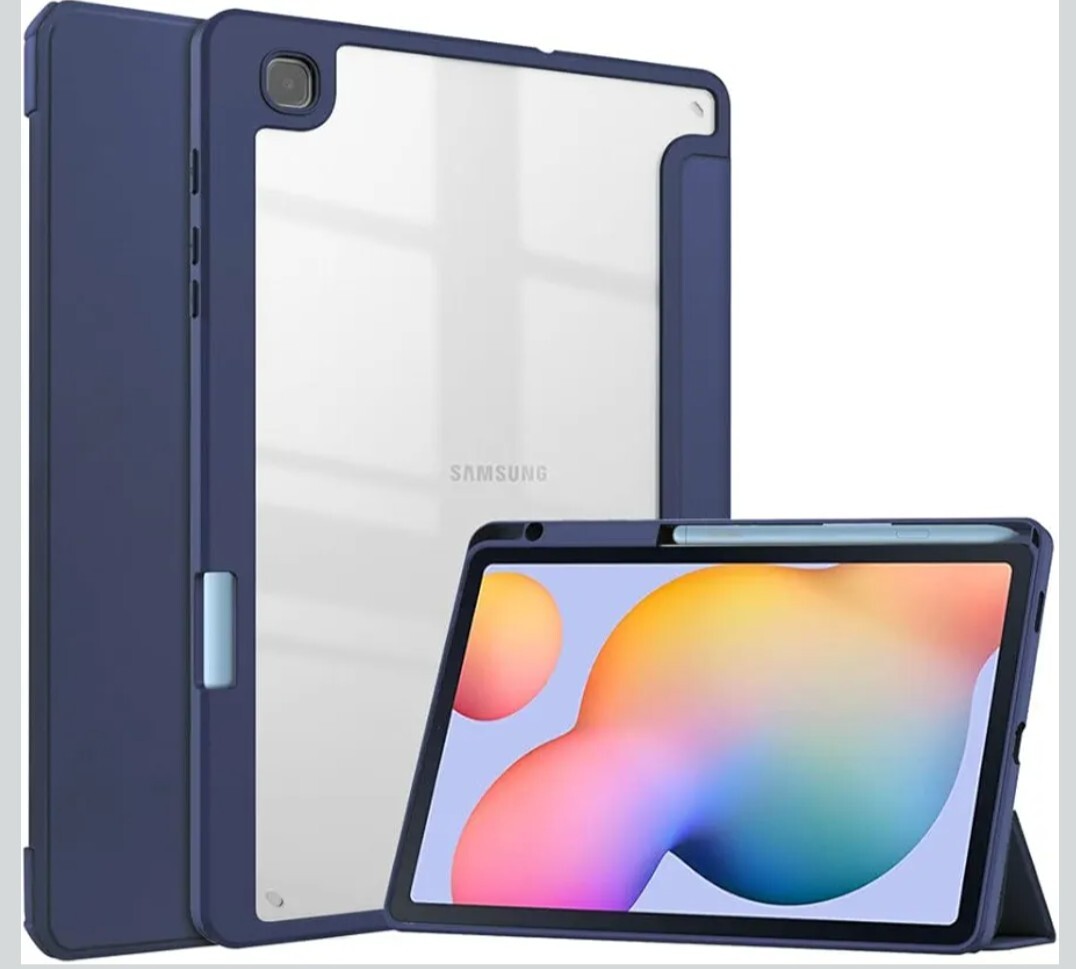 y060706g Galaxy Tab S6 Lite 10.4インチ ケース 背面透明 クリア 濃いブルー