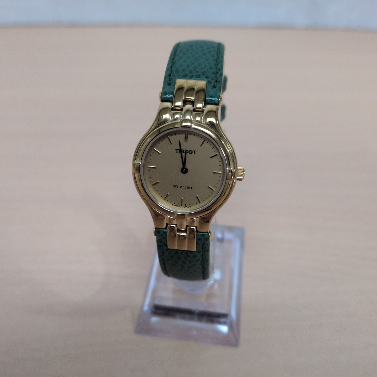 y060501g TISSOT 腕時計 レディース Vintage レトロ ゴールド グリーン レザー 金 緑 革 現状品