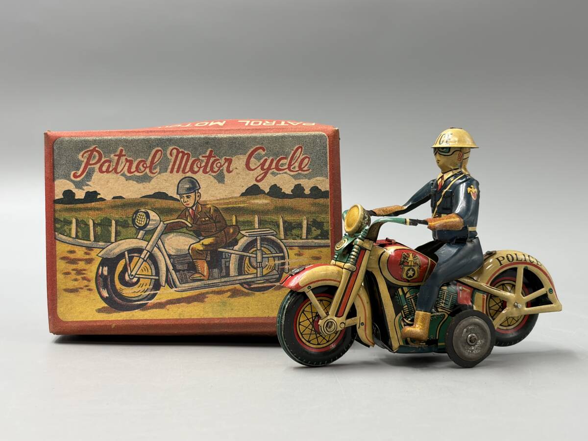 6B2/6194　当時物　青柳商店　ブリキ　POLICE　PATROL　MOTOR　CYCLE　レトロ　箱付き　現状/未確認　60サイズ