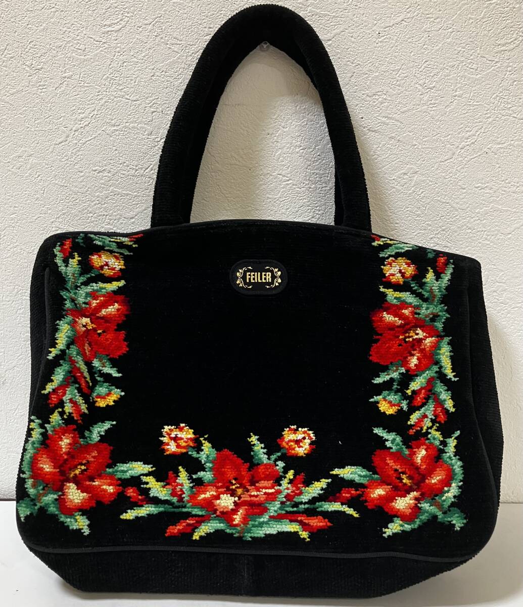 【33051】FEILER フェイラーバッグ　フェイラーハンドバック 花柄 刺繍ハンドバック　中古品 現状品