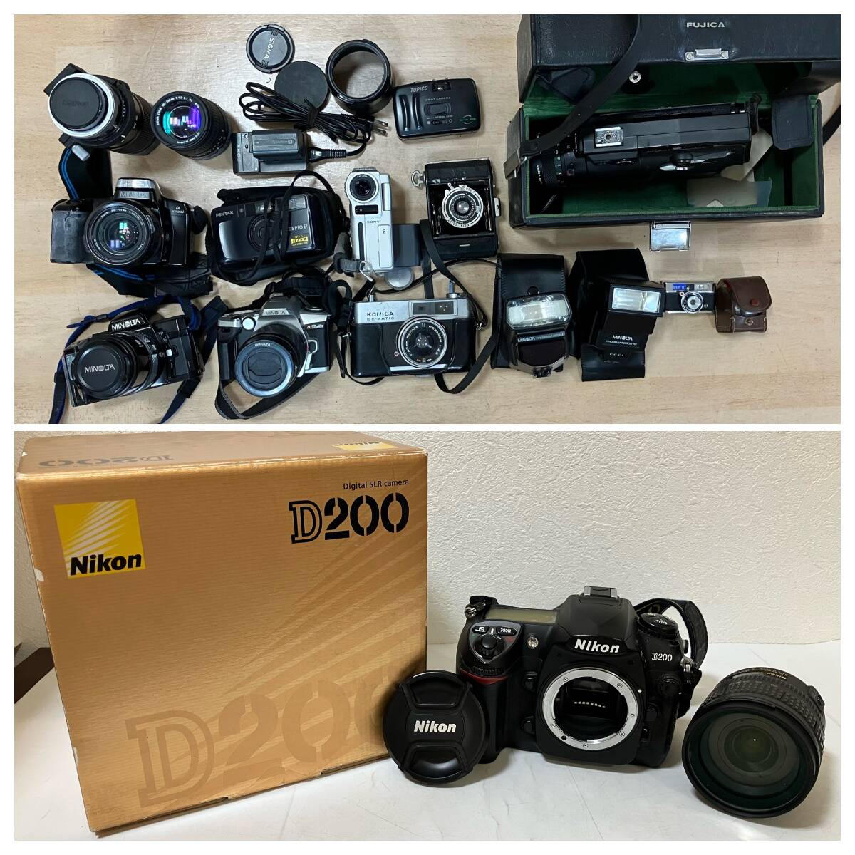【30906】　カメラまとめ　ジャンク品　 カメラ　デジタルカメラ　ビデオカメラ　レンズ　ストロボ　15点 CANON　MINOLTA　Nikon　他