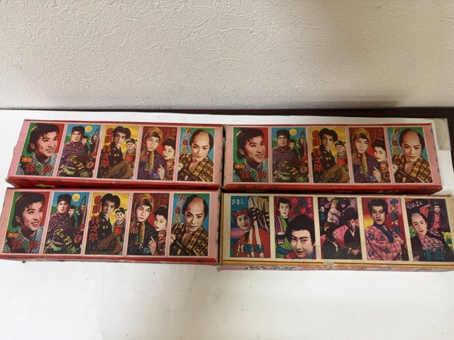 【T14】昭和レトロ　高級カンカンカード　1箱　最新版カンカンカード　3箱　中村錦之助　市川雷蔵　嵐　寛寿郎