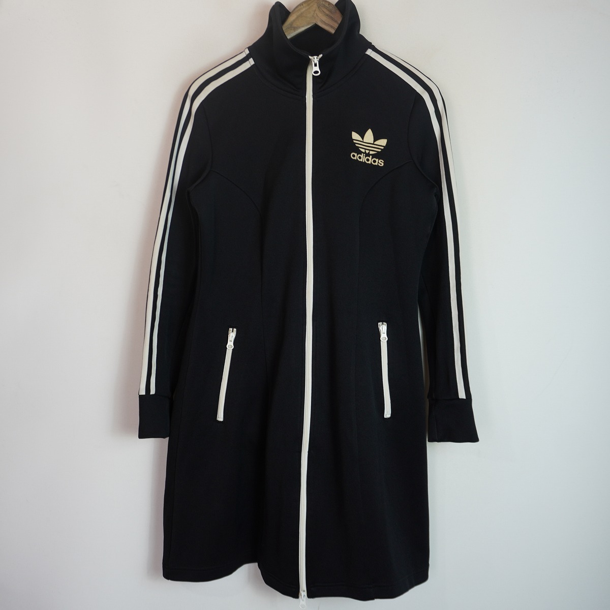 adidas Originals アディダス オリジナルス トレフォイルロゴ 長袖 ジャージ トラック ジャケット ジップアップ ワンピース 黒 L 3905Q★4
