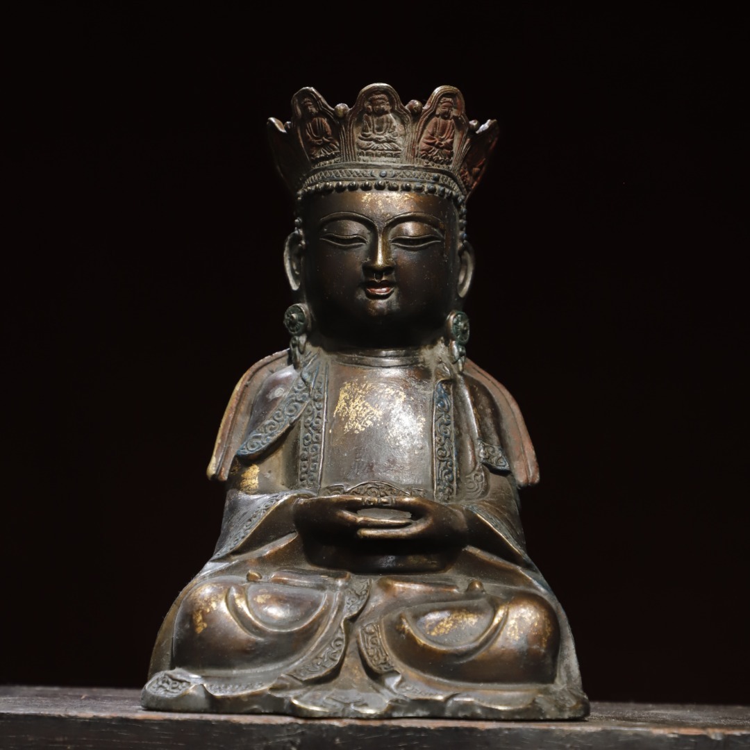 旧蔵 明代 古銅彫 拓金 釋迦摩尼 仏像 仏教古美術 古銅器 銅製品 細密造 供養仏 古美術 古美味 中国古玩 骨董品 時代物 稀少唐物