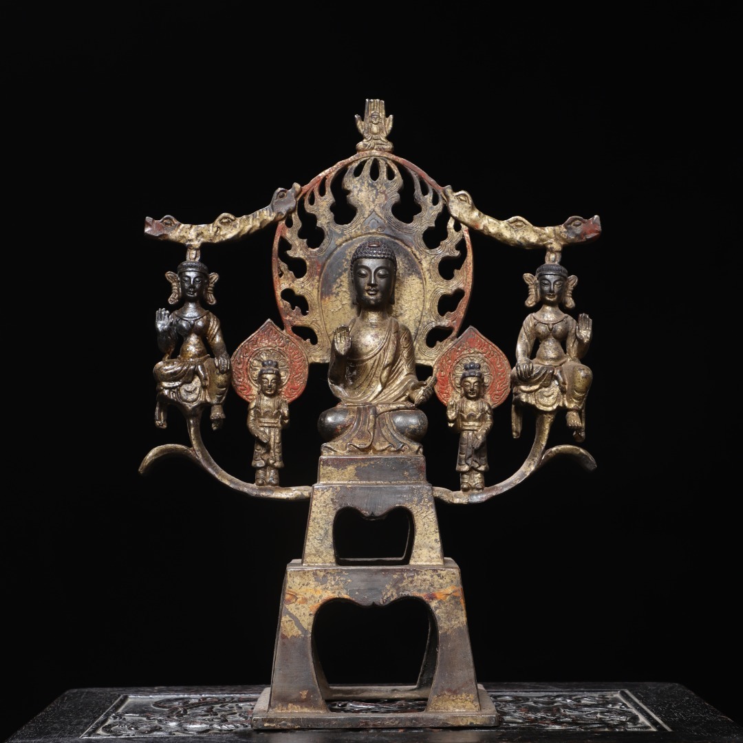 旧蔵 古銅 紫銅彫 拓金 北魏仏 仏像 仏教古美術 古銅器 銅製品 細密造 供養仏 古美術 古美味 中国古玩 骨董品 時代物 稀少唐物