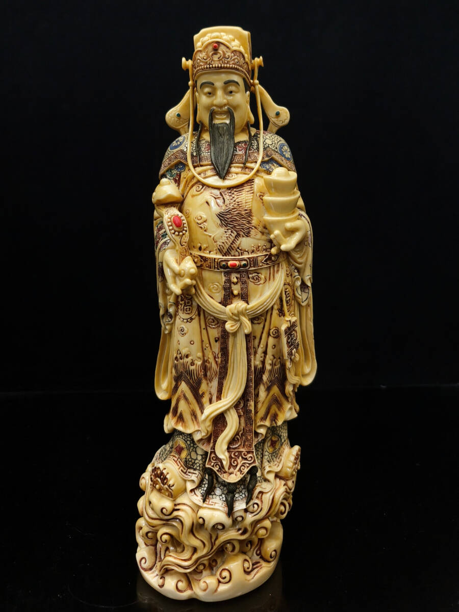 旧蔵 清時代 古珍材彫 特殊材質 特殊白芯 彩繪 財神像 仏像 仏教古美術 手彫 極細工 古美術 古美味 中国古玩 骨董品 時代物 稀少唐物