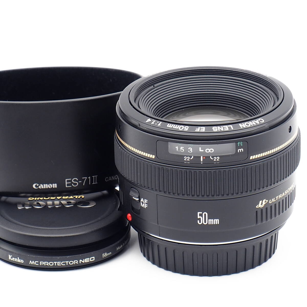 Canon EF 50mm F1.4 USM ES-71II Hood set 大口径標準 少しカビあり Kenko MC PROTECTOR NEO 付 お買い得！EOS 5D Mark IV -1DX III 6D II