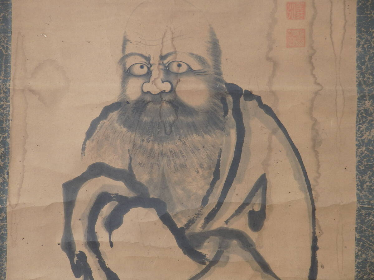 ☆　時代物　作者不詳　達磨大使　肉筆　在銘　掛軸　☆