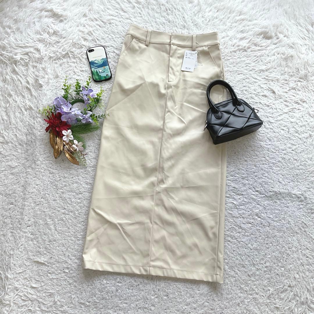 タグ付き ロングスカート タイト スエード L バックスリット カジュアル 3BE919