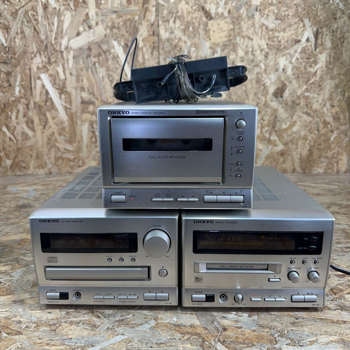 ae0530/1円〜/ONKYO/オンキヨー/ステレオカセットデッキ/MDレコーダー/CDチューナーアンプ/K-185/MD-185/CR-185/通電のみ確認/ジャンク
