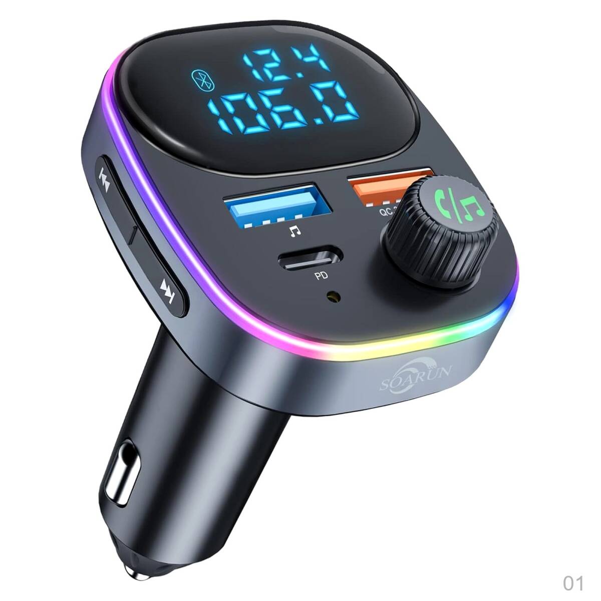 【新品】Bluetooth5.3】SOARUN 【2026進化モデル 車載充電器 FMトランスミッター PD20W対応 QC3.0急速充電 USB*2口/Type-C*1口 3台同時 23