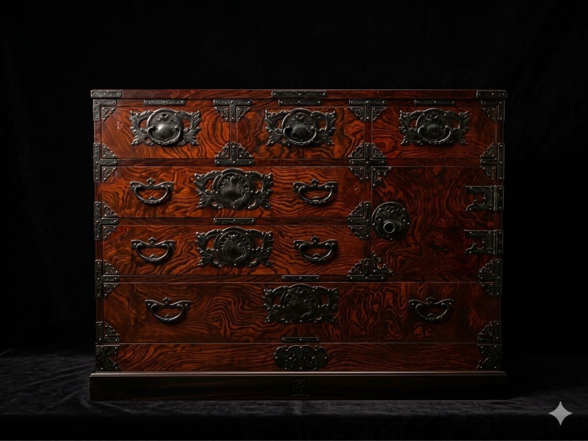 【中古】 和家具 岩谷堂箪笥 時代箪笥 整理箪笥 伝統工芸 和箪笥 衣装箪笥 民芸家具 121×85×45.5cm