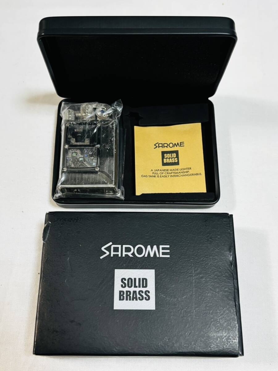 ○未使用 SAROME（サロメ）SOLID BRASS ガスライター アンティーク調 ブラック スチームパンク風 機械式 装飾 スケルトン