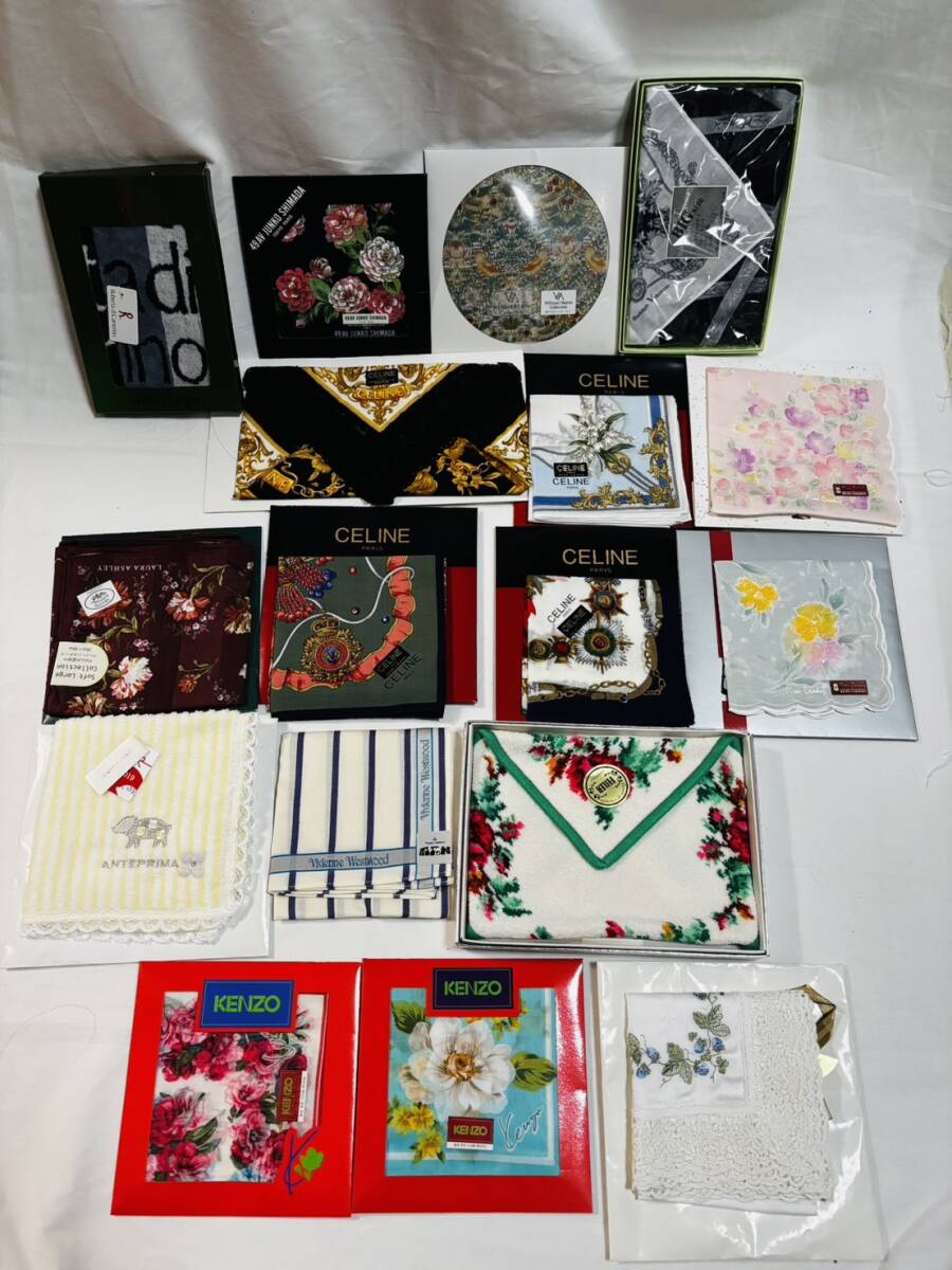 ○未使用1円〜全てブランドハンカチ 38枚大量まとめ YSL ディオール セリーヌ Vivienne Westwood MAN FEILER等 レディース