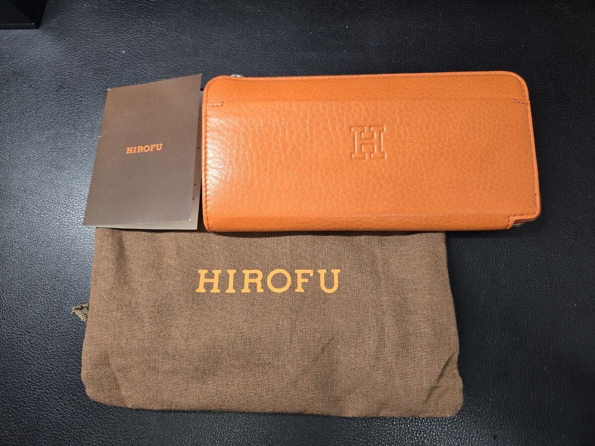 k【美品 1円スタート】 HIROFU ヒロフ L字ファスナー 長財布 Hロゴ オレンジ