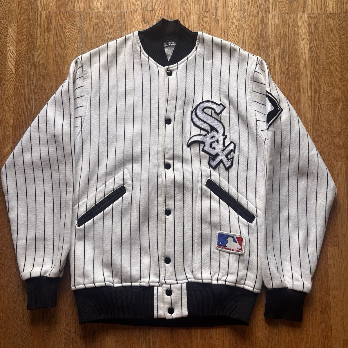 90's Felco MLB Cicago WHITE SOX Stripe Studium Jacket L ホワイトソックス スウェットスタジャン フェルコ ビンテージ vintage STARTER 