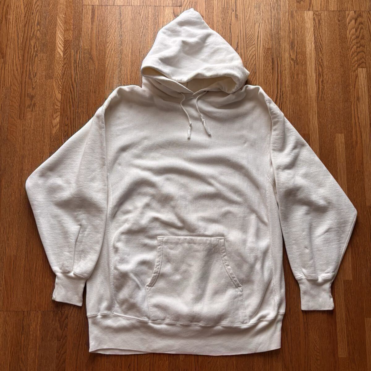 80's Champion×LANDS'END REVERSE WEAVE HOODY 完全目無し チャンピオン×ランズエンド ホワイト L パーカー ビンテージ vintage アメリカ