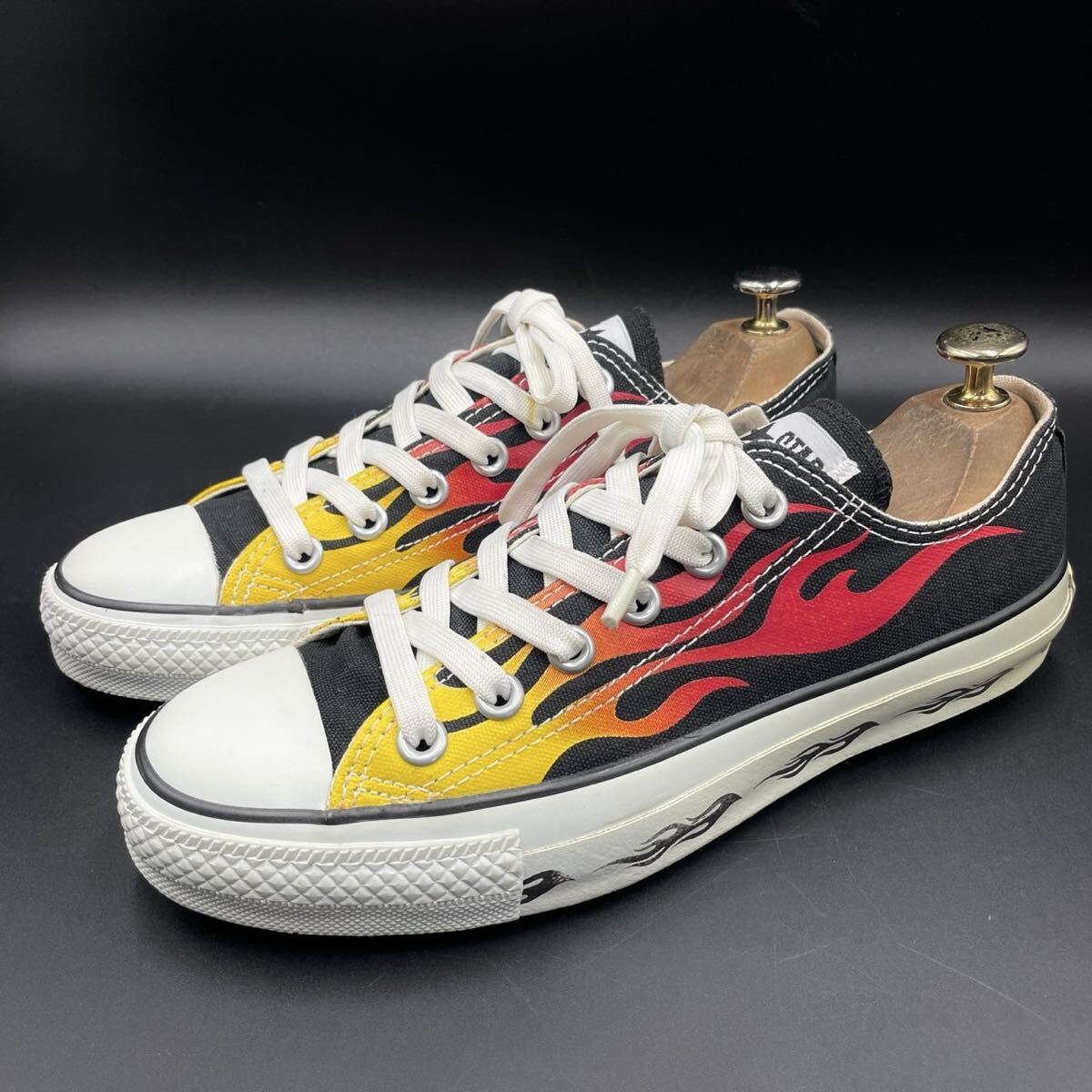 【コンバース オールスター 100 イグナイト OX】高級キャンバスローカットスニーカー！ブラックファイヤーパターン/24cm/衝撃プライス！6/5