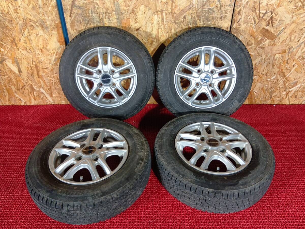 ブリヂストン W300 145R12 LT 社外 BALMINUM 汎用 12×4J 4H/100 溝有タイヤ付4本 中古 売切!!