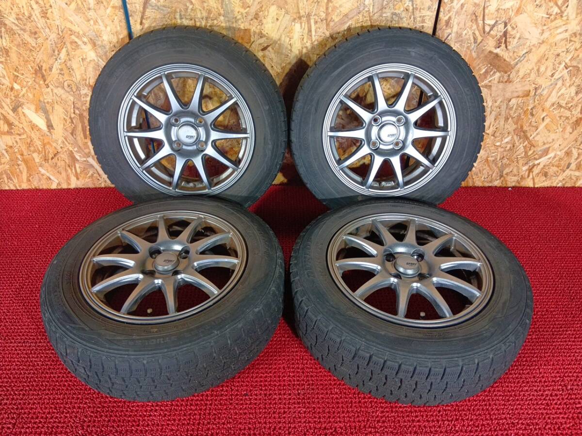 ダンロップ WM01 165/70R14 社外 ABELIA SPORT 14×5.5J 4H/100 スタッドレス付4本 中古 売切!!