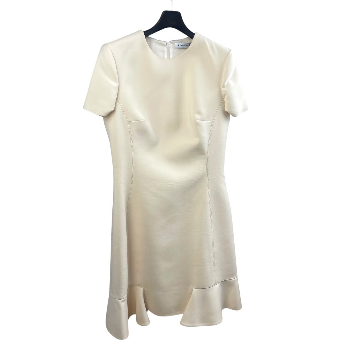 A918●Christian Dior クリスチャンディオール● 半袖 フレア ワンピース● 36 アイボリー イタリア製 ●5C21681A1148