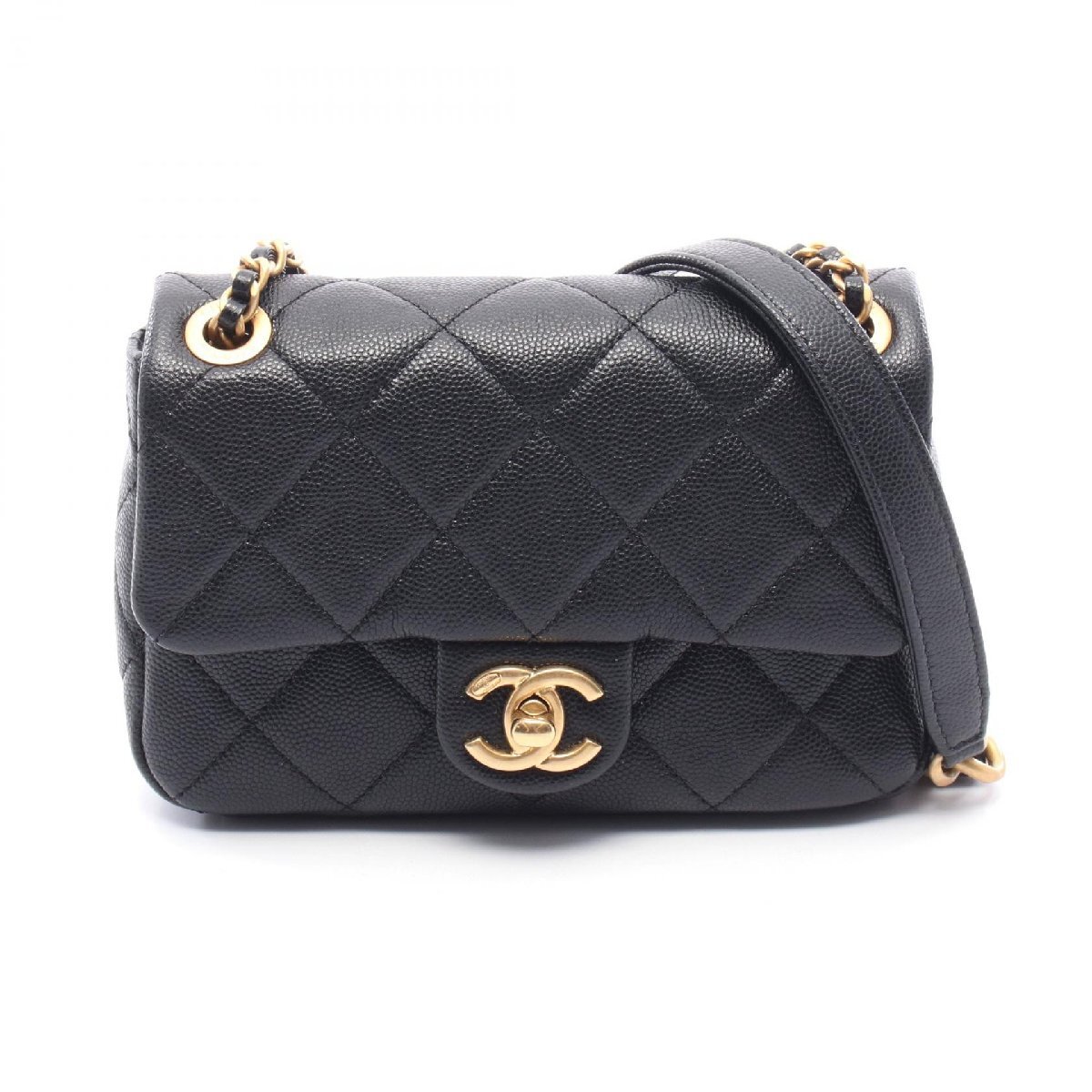 シャネル CHANEL マトラッセ ミニフラップ ショルダーバッグ バッグ キャビアスキン(グレインドカーフ) ブラック系 【中古】