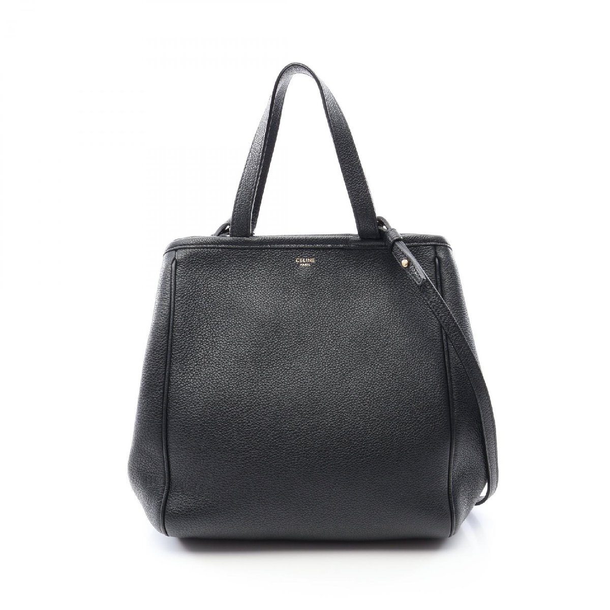 セリーヌ CELINE スモール フォールドカバ 2WAY トートバッグ バッグ レザー ブラック系 194073 【中古】
