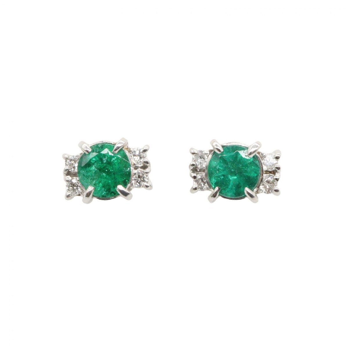 爆買 ジュエリー JEWELRY エメラルド ダイヤモンド ピアス ピアス ジュエリー Pt900プラチナ シルバー系 エメラルド 2.2ｇ 【中古】