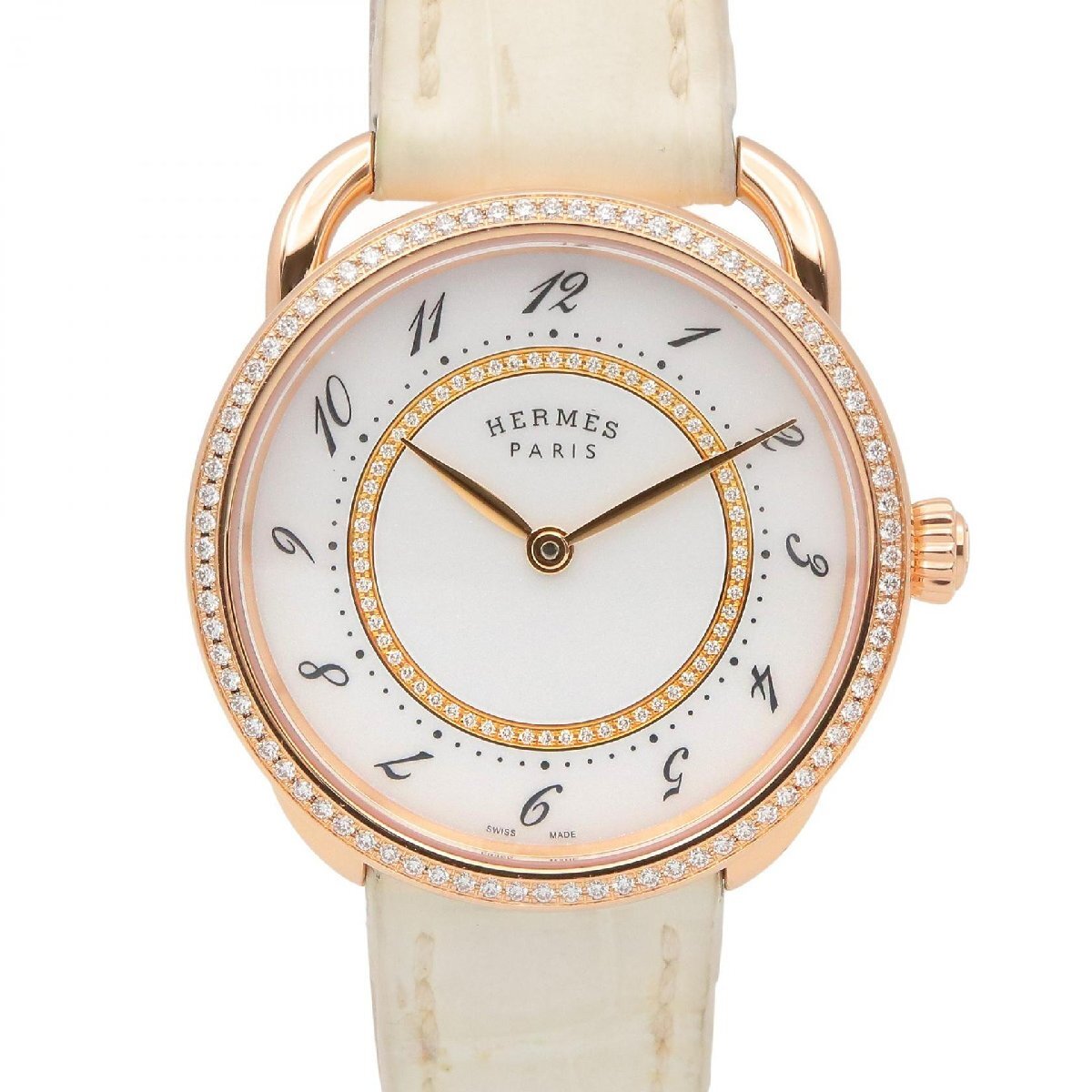 爆買 エルメス HERMES アルソー 腕時計 時計 K18PG（ピンクゴールド） ホワイト系 ホワイト AR13.471 【中古】