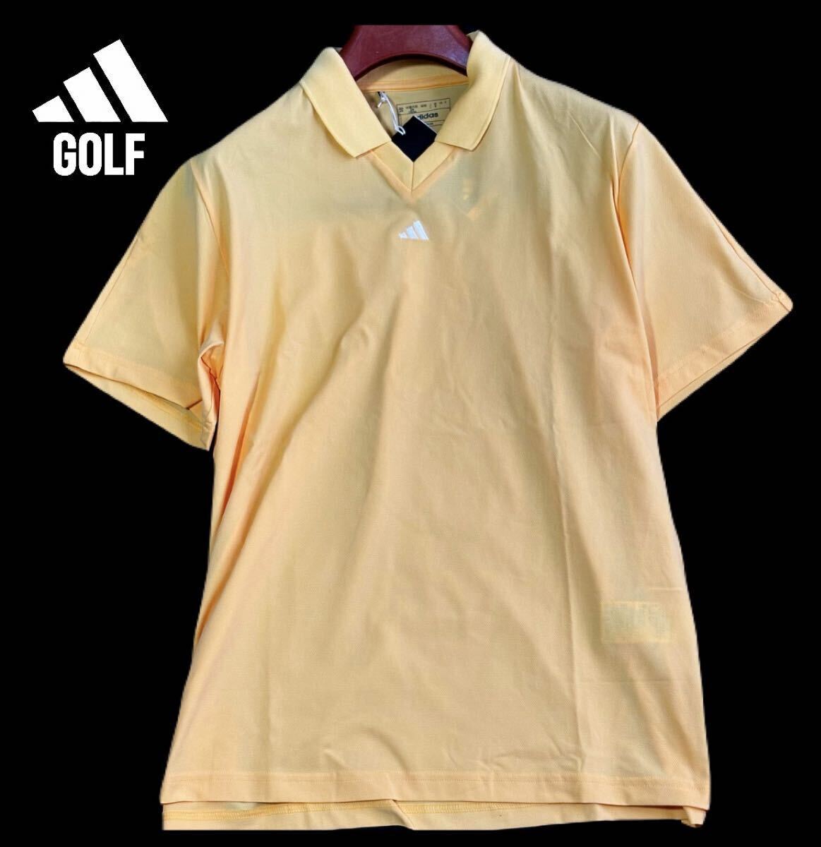 ▲F155新品【メンズL】オレンジ 定価9900円 adidas ゴルフ ULT365 ストレッチ ピケ スキッパー襟 ルーズフィット 半袖シャツ