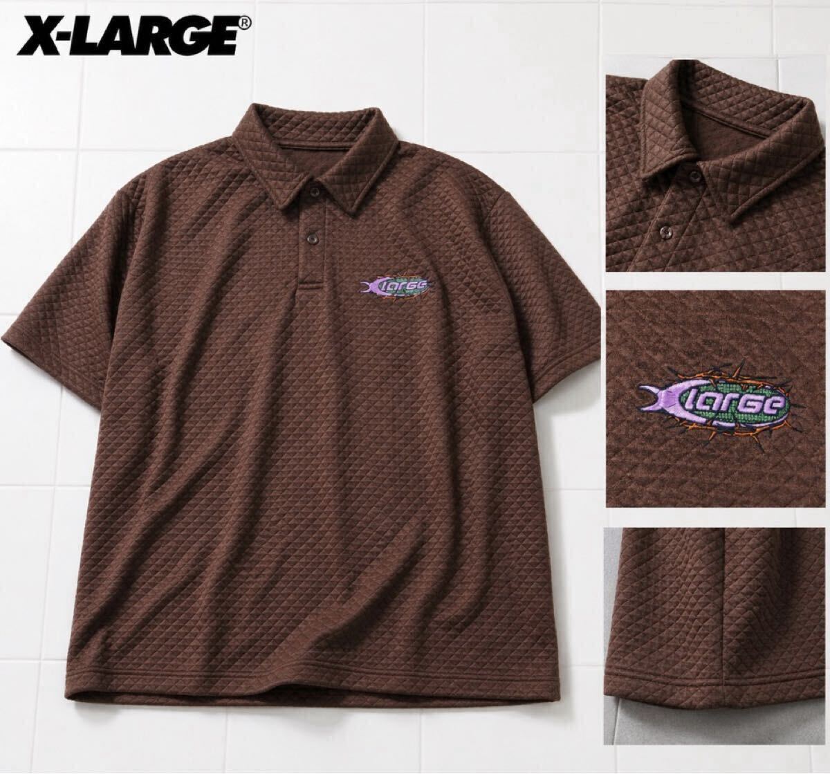 ▲F109新品 【メンズM】ブラウン 定価9900円 春夏 X-LARGE エクストララージ XLARGE BARBED WIRE 半袖ポロシャツ ストレッチ
