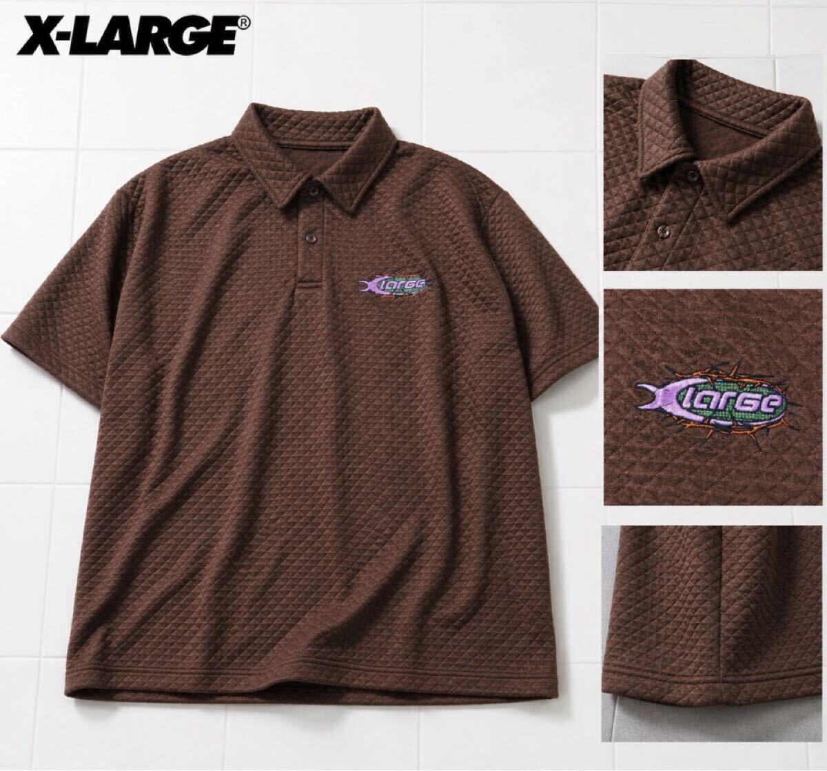 ▲F111新品 【メンズXL】ブラウン 定価9900円 春夏 X-LARGE エクストララージ XLARGE BARBED WIRE 半袖ポロシャツ ストレッチ