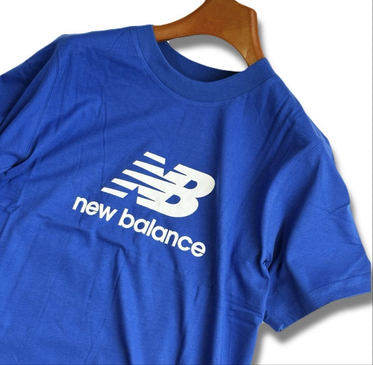 ▲F069新品 【メンズXL 】ブルー ニューバランス 半袖Tシャツ スタックドロゴ 定番 クルーネック アパレル New Balance ビッグロゴ 半袖