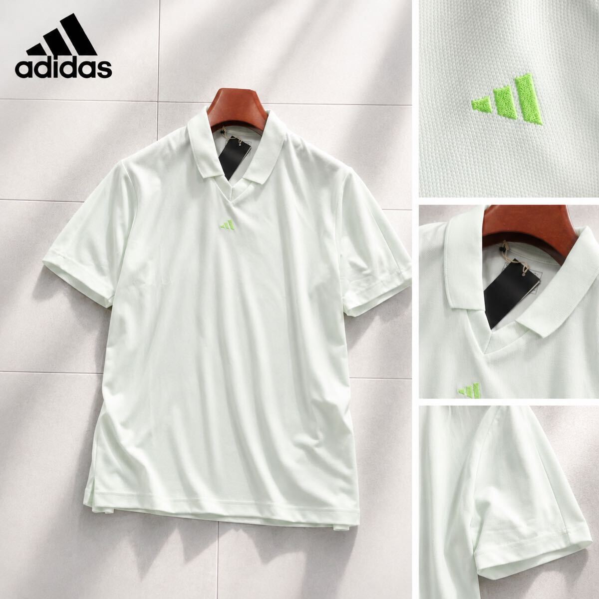 ▲F154新品【メンズXL(O)】ライトグリーン 定価9900円 adidas ゴルフ ULT365 ストレッチ ピケ スキッパー襟 ルーズフィット 半袖シャツ