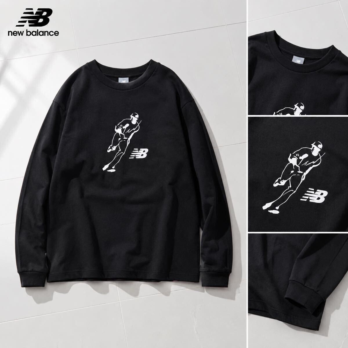 ▼E521新品 【メンズL】黒 New Balance ニューバランス 大谷翔平 長袖Tシャツ グラフィック ロングスリーブ 綿100% UVカット
