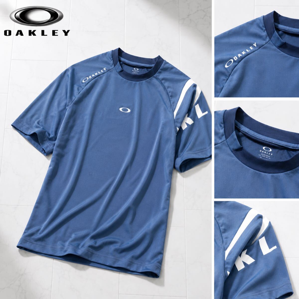 ▼E535新品 【JPNメンズ2XL】青 オークリー ゴルフに最適 新素材OAKLEY SYNC PACK高機能 左腕BIGロゴ 半袖クルーネックシャツ