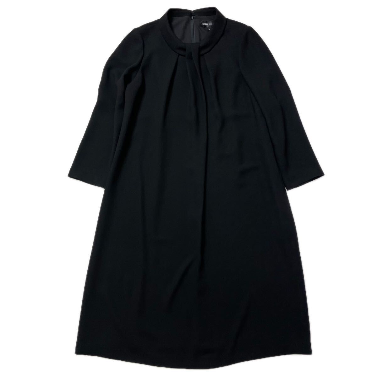 64 美品 希少サイズ15 東京ソワール SOIR PERLE ブラックフォーマル 長袖 ワンピース 近年 冠婚葬祭 セレモニー 黒 レディース 60612C