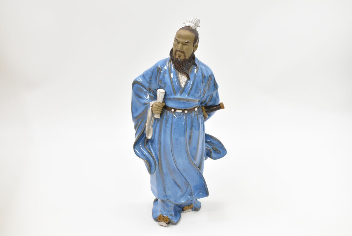 (1452M 0602M4) 1円～ 美品 曹操 置物 陶器人形 三国志 中国美術 オブジェ 立像 陶器製 731
