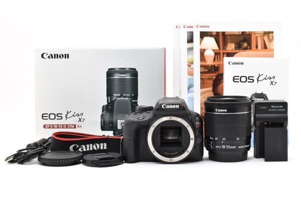 ★極上品・元箱付★キヤノン Canon EOS Kiss x7 + EF-S 18-55mm F3.5-5.6 IS STM デジタル一眼 #BE019/5272★