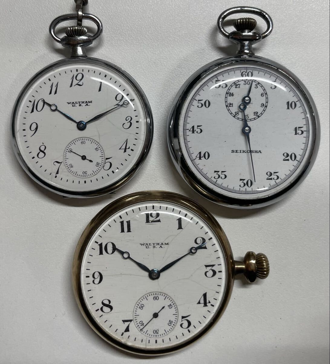【10Li-2】懐中時計まとめ WALTHAM ウォルサム SEIKOSHA セイコーシャ 15石 手巻き 稼働品あり 総重量 約206g 3点 まとめ 懐中時計 現状品