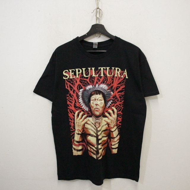 n805 2000年代製 GILDAN ギルダン SEPULTURA セパルトゥラ 半袖Tシャツ■00s 表記Lサイズ 黒 ブラック ネイティブ ルーツ アメカジ 古着