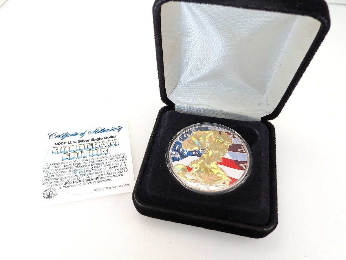 アメリカンイーグル 銀貨 2002年コレクション ゴールド ホログラム 1OZ[22-5767