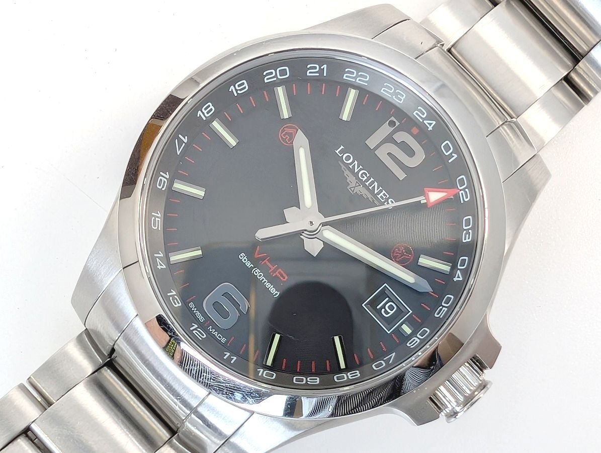 【訳あり】LONGINES コンクエスト VHP GMT L3.718.4.56.6 クォーツ腕時計 可動[22-5781