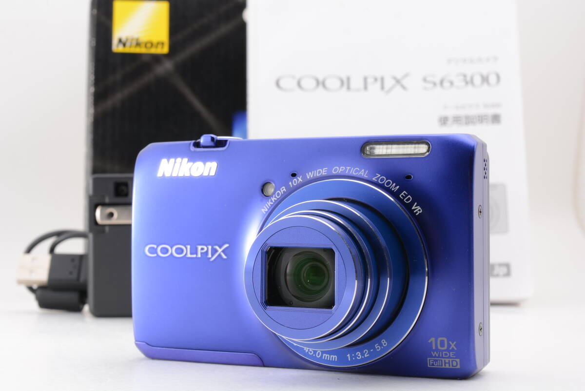 動作品 ニコン Nikon COOLPIX S6300 クールピクス 青 ブルー コンパクトデジタルカメラ 箱 取説 充電器ケーブル付 管R1078