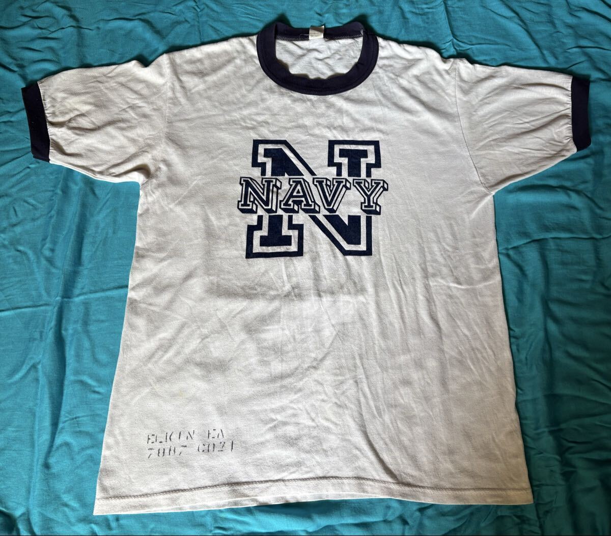 定形外送料無料★ヴィンテージ80'sアメリカ製U.S.NAVYリンガーTシャツSOFFEステンシル付きX-LARGE46